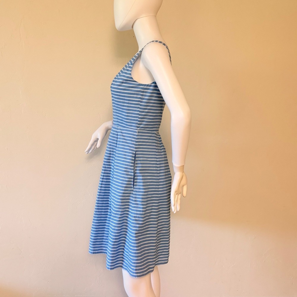 Eliza J Blue White Striped Cotton Fit Flare Dress Sleeveless Pleated Size 2 - Picture 4 of 14